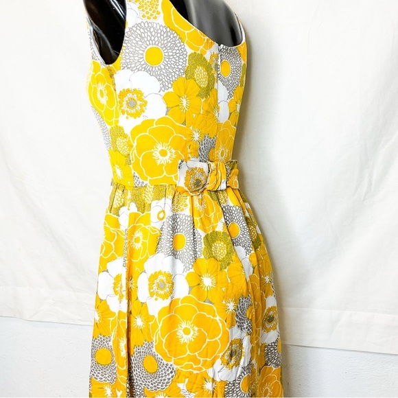 VINTAGE BEAUTY Floral Yellow and White Sleeveless Dress - Picture 5 of 16